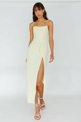 Ryanna Laced Bodice Split Midi Dress Yellow