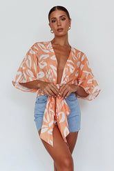 Rivera Deep-V Waist-Tie Top Leaves Mango