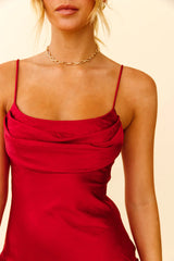 Well Versed Pleated Bust Front Split Dress Wine