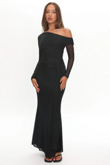 Girl's Night Long Sleeve Mesh Maxi Dress Black