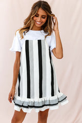 Daley Double-Frill Hem Shift Dress Stripe Print Black