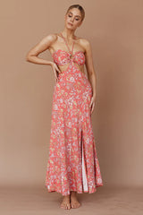 Amorcito Cut-Out Waist Midi Dress Floral Red