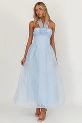 Elvera Rose Bust Halter Midi Dress Blue