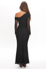 Girl's Night Long Sleeve Mesh Maxi Dress Black