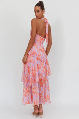 Aura Points Halterneck Cut-Out Maxi Dress Floral Lilac