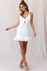 Richel Tie-Knot Bust Frill Hem Dress White