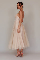 Smitten Sweetheart Neckline Chiffon Midi Dress Champagne