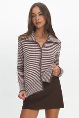 Gavrielle Collared Knit Cardigan Stripe Chocolate