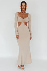 Vienna Long Sleeve Cut-Out Waist Maxi Dress Oat
