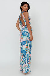 Cassiopeia Open Back Maxi Dress Abstract Blue