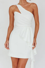 Lilleth One Shoulder Frill Feature Mini Dress White