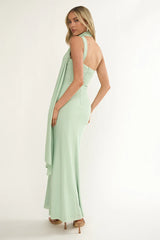 Ilyse Neck Scarf One-Shoulder Maxi Dress Mint