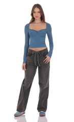 Long Sleev Twist Top in Slate Blue
