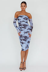 Cece Off-Shoulder Midi Dress Floral Blue