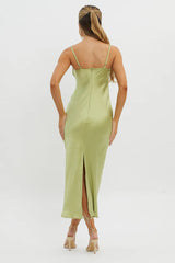 Fortune Lace Trim Bust Tie Midi Dress Lime