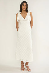 Mykonos Morning Tied Shoulder Maxi Dress Crochet White