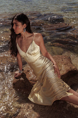 Hold Me Satin Backless Maxi Dress Lemon