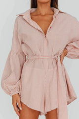 Daytona Beach Long Sleeve Shirt Romper Terracotta Stripe