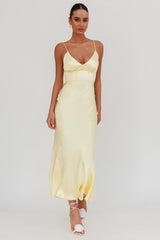Hold Me Satin Backless Maxi Dress Lemon