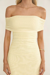 Kiarna Off-Shoulder Mesh Maxi Dress Butter