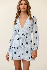 Kerry Layered Balloon Sleeve Dress Black Spot Print White