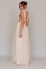 Ludivine Shoulder Accent Mesh Midi Dress Glitter Champagne