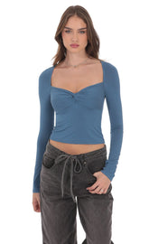 Long Sleev Twist Top in Slate Blue