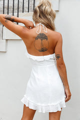 Can't Handle This Ruffle Trim Halterneck Dress White