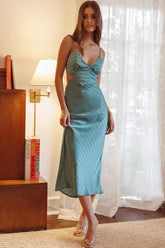 City Lights Cut-Out Waist Split Midi Dress Check Green