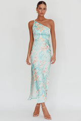 Portland One-Shoulder Maxi Dress Floral Mint