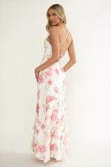 Charlisa Strappy Back Ruffle Maxi Dress Flowers White