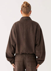 Midwest Washed Denim Bomber Jacket - Light Wash Chocolate