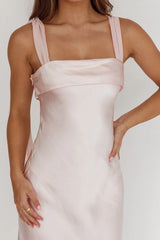 Carmel Shoulder Sash Midi Dress Blush