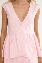 Florrie Button Flounce Top Rosewater