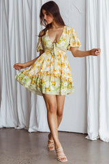 Rosy Tied Bust Mini Dress Floral Apple/Yellow