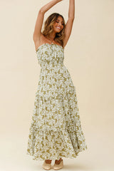 Take Me Away Strapless Maxi Dress Floral Print Green