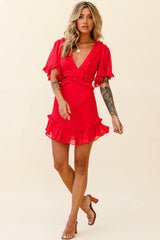 My Belle Cut-Out Detail Frill Accent Dress Red