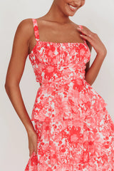 Provence Bloom Tiered Floral Maxi Dress Pink