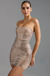 Embellished Bandeau Mini Dress In Almond