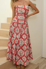 Common Ground Drop Waist Strapless Maxi Dress Floral Cream