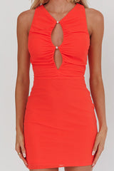 Piece Of Heaven Sleeveless Keyhole Mesh Mini Dress Red