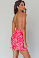 Spring Fever Lace-Up Back Mini Dress Floral Pink