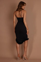 Cloudland Fur Hem Midi Dress Black