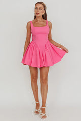 Verdant Square Neck Flared Mini Dress Fuchsia