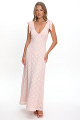 Mykonos Morning Tied Shoulder Maxi Dress Crochet Pink