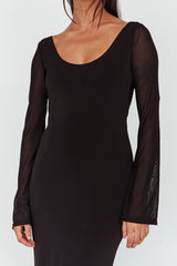 Crystal Ball Open Back Ruched Maxi Dress Black