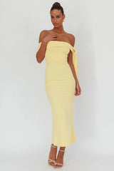 Aurora Sky Off-Shoulder Tie Maxi Dress Lemon