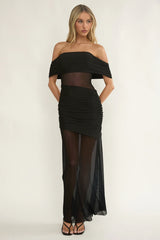 Lumiere Off Shoulder Sheer Mesh Dress Black