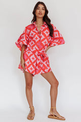 Daytona Beach Button-Up Romper Print Pink