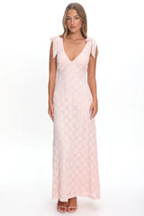 Mykonos Morning Tied Shoulder Maxi Dress Crochet Pink